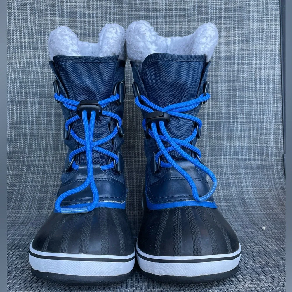 Sorel Kids Yoot Pac Nylon Waterproof Winter Boots Blue/Black Snow Shoes Youth 2